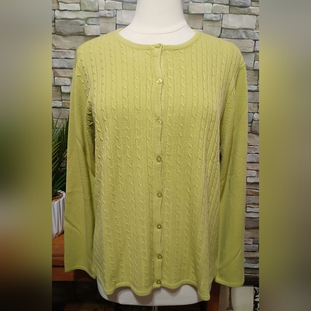 Jennifer Moore Green Sweater Acrylic Cardigan XL Cottagecore Contemporary